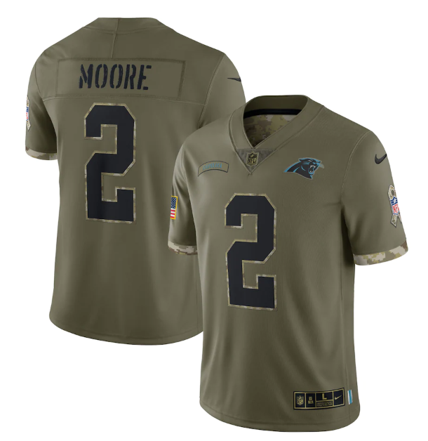 Men's Carolina Panthers #2 D.J. Moore Olive 2022 Salute To Service Limited Stitched Jersey